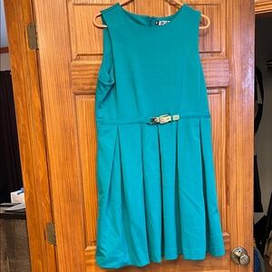 Jennifer Lopez Teal Sleeveless Dress with Faux Belt